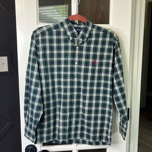 RALPH LAUREN Navy & Forest Plaid Button Down Shirt Size Medium